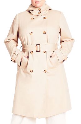 City Chic Kennedy Belted Cotton Trench Coat in Stone