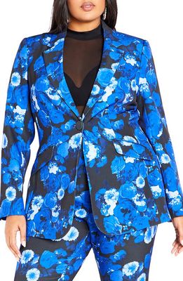City Chic Kiara Floral Notched Lapel Blazer in Moonlit