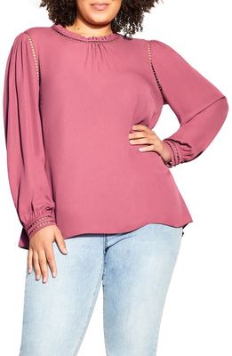 City Chic Kiss Me Quick Embroidered Inset Blouse in Rosey