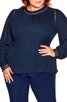 City Chic Kiss Me Quick Long Sleeve Blouse in French Navy
