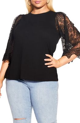 City Chic Lace Angel Sleeve Top in Black