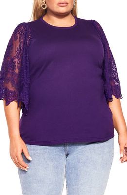 City Chic Lace Angel Sleeve Top in Petunia