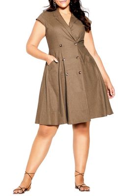 City Chic Lafayette Linen Blend A-Line Dress in Khaki