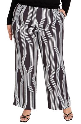 City Chic Laila Stripe High Waist Wide Leg Pants in Black Mono