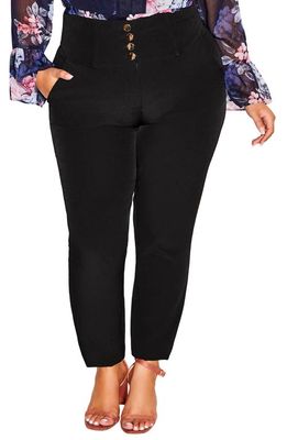 City Chic Layla Corset Waist Stretch Pants in Black