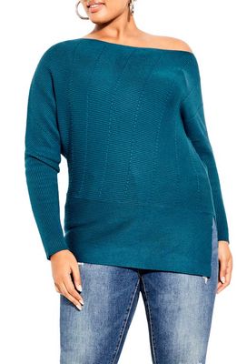 City Chic Lean In Off the Shoulder Sweater in Teal