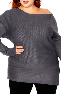 City Chic Lean In One-Shoulder Rib Sweater in Smoke
