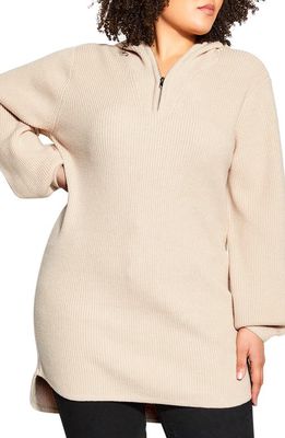 City Chic Lily Cotton Hooded Sweater in Buff