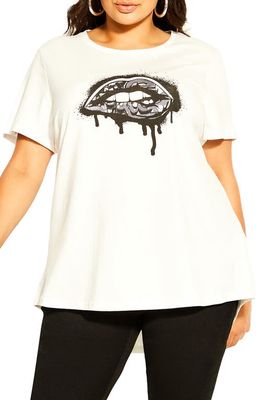 City Chic Lips Cotton Graphic Tee in Ivory