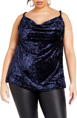 City Chic Lust Cowl Neck Crushed Velvet Camisole in Midnight