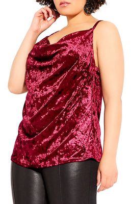 City Chic Lust Cowl Neck Crushed Velvet Camisole in Ruby