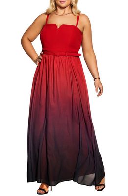 City Chic Lust Ombré Belted Maxi Dress in Ruby