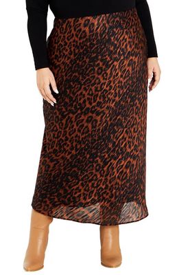 City Chic Madelyn Metallic Jacquard Stripe Skirt in Leopard
