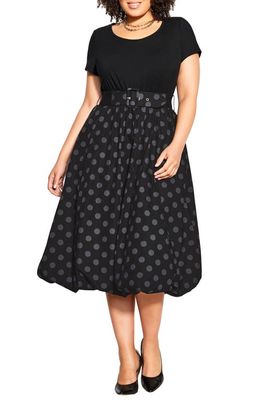 City Chic Maelle Belted Fit & Flare Dress in Slate Spot/Black