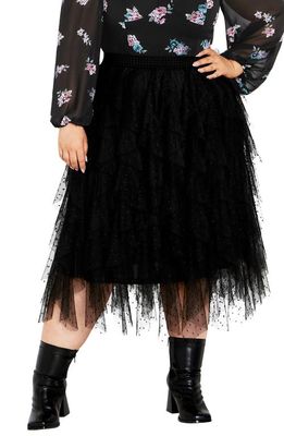 City Chic Maisie Ruffle Tulle Skirt in Black