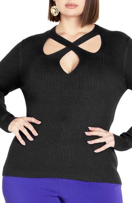 City Chic Malia Cutout Rib Sweater in Black