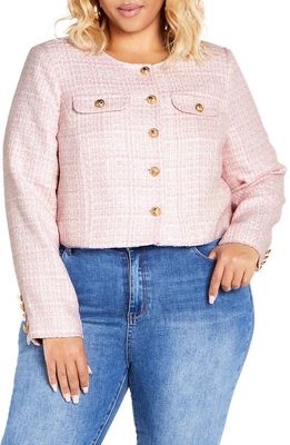 City Chic Margot Tweed Jacket in Blush Tweed