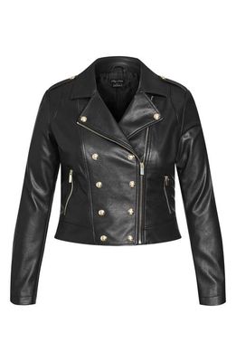 City Chic Megan Faux Leather Moto Jacket in Black