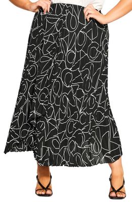 City Chic Mia Pleated Asymmetric Hem Skirt in Linear Lines