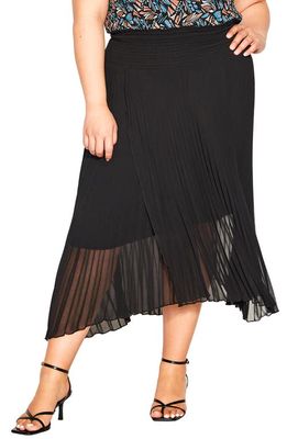 City Chic Natalie Asymmetric Plissé Midi Skirt in Black