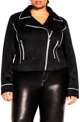 City Chic Nicole Faux Suede Jacket in Black/Ivory