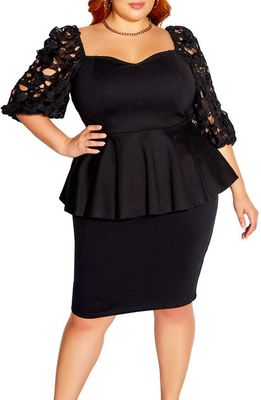 City Chic Noelle Lace Sleeve Peplum Blouse in Black