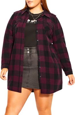 City Chic Nomad Oversize Check Print Shirt in Berry Check