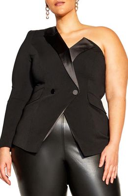City Chic Nova Double Breasted One-Shoulder Jacket in Black