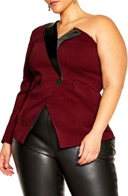 City Chic Nova Double Breasted One-Shoulder Jacket in Claret