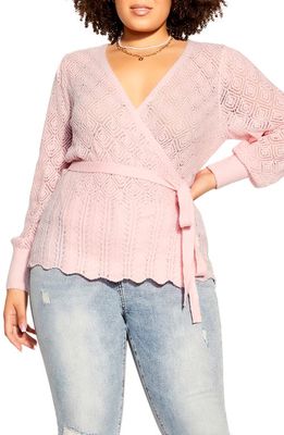 City Chic Olivia Pointelle Cardigan in Crystal Pink