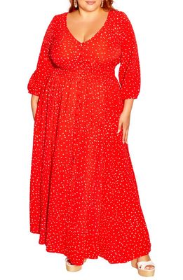 City Chic Olivia Polka Dot Button Front Maxi Dress in Red Spot
