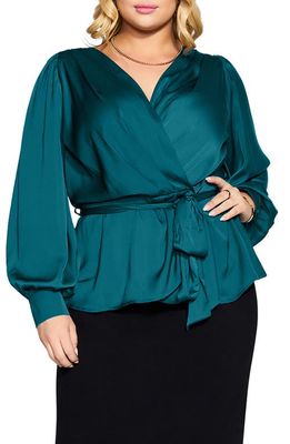 City Chic Opulent Faux Wrap Top in Teal
