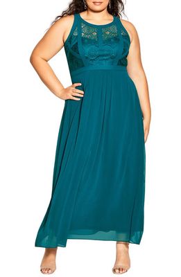 City Chic Paneled Bodice Maxi Dress in Teal