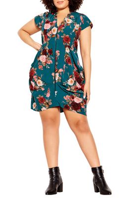 City Chic Paradise Floral Print Tunic Dress in Teal Floral Paradise