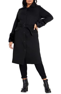 City Chic Penelope Faux Fur Cuff Coat in Black