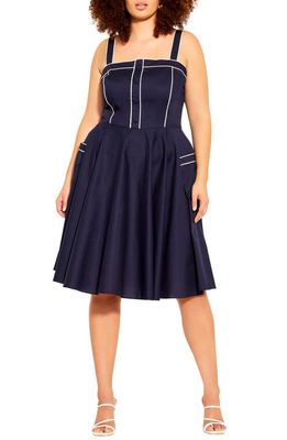 City Chic Piped Pin Up Fit & Flare Dress in Navy