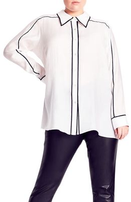 City Chic Piper Contrast Trim Shirt in Ivory/Black