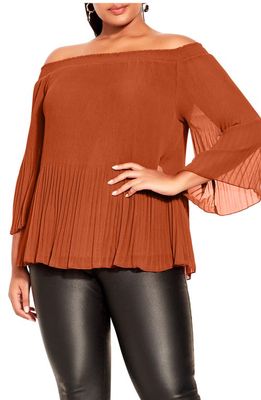 City Chic Pleated Off the Shoulder Blouse in Ginger