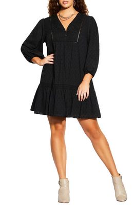City Chic Reine Three-Quarter Sleeve Shift Minidress in Black