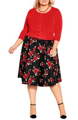 City Chic Retro Elbow Sleeve Cardigan in Red