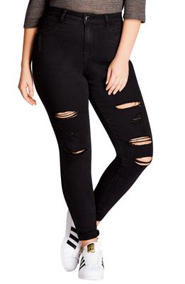 City Chic Rock 'n' Roll Destroyed Skinny Jeans in Black