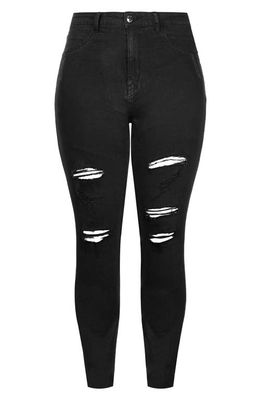 City Chic Rock 'n' Roll Ripped Skinny Jeans in Black