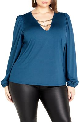 City Chic Romee Chain Detail Long Sleeve Top in Midnight