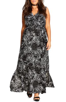 City Chic Rose Cage Maxi Dress in Black