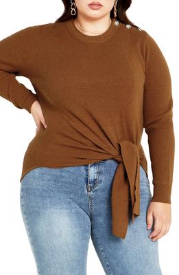 City Chic Royal Shoulder Button Side Tie Knit Top in Copper