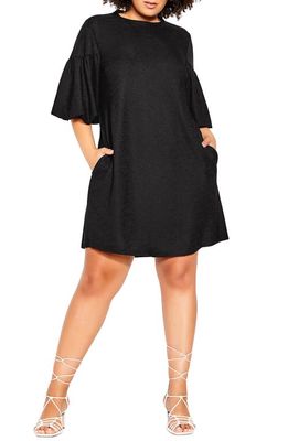 City Chic Ruffle Sleeve A-Line Dress in Black