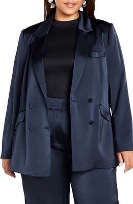 City Chic Rylie Double Breasted Blazer in Steel Blue