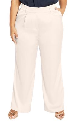 City Chic Rylie Wide Leg Satin Pants in Oat