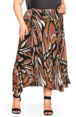 City Chic Sabrina Pleated Handkerchief Hem Skirt in Mocha Butterfly