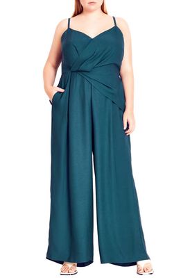 City Chic Sahara Front Twist Wide Leg Jumpsuit in Stormy